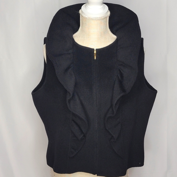 St. John Jackets & Blazers - ST JOHN Black Ruffled Collar Vest Size 12